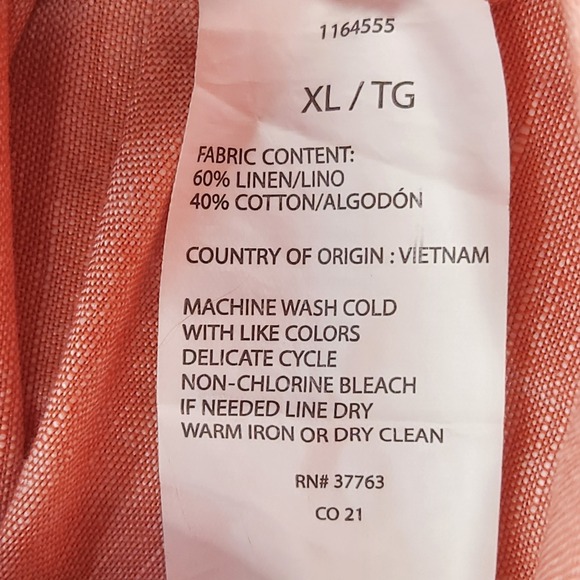 Perry Ellis Shirt Mens Linen Peach Short Sleeve Collared Button Cool XL - Picture 7 of 10